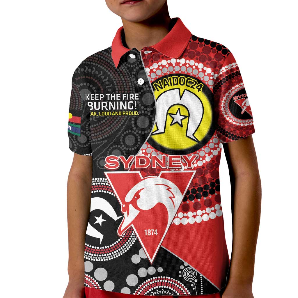 Custom AFL Swans NAIDOC Week Kid Polo Shirt Keep The Fire Burning Indigenous Art