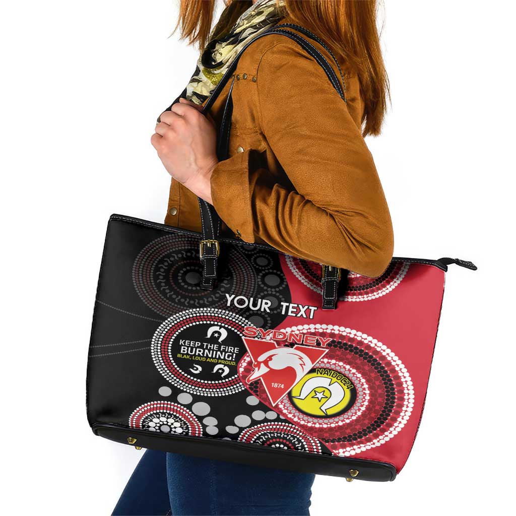 Custom AFL Swans NAIDOC Week Leather Tote Bag Keep The Fire Burning Indigenous Art