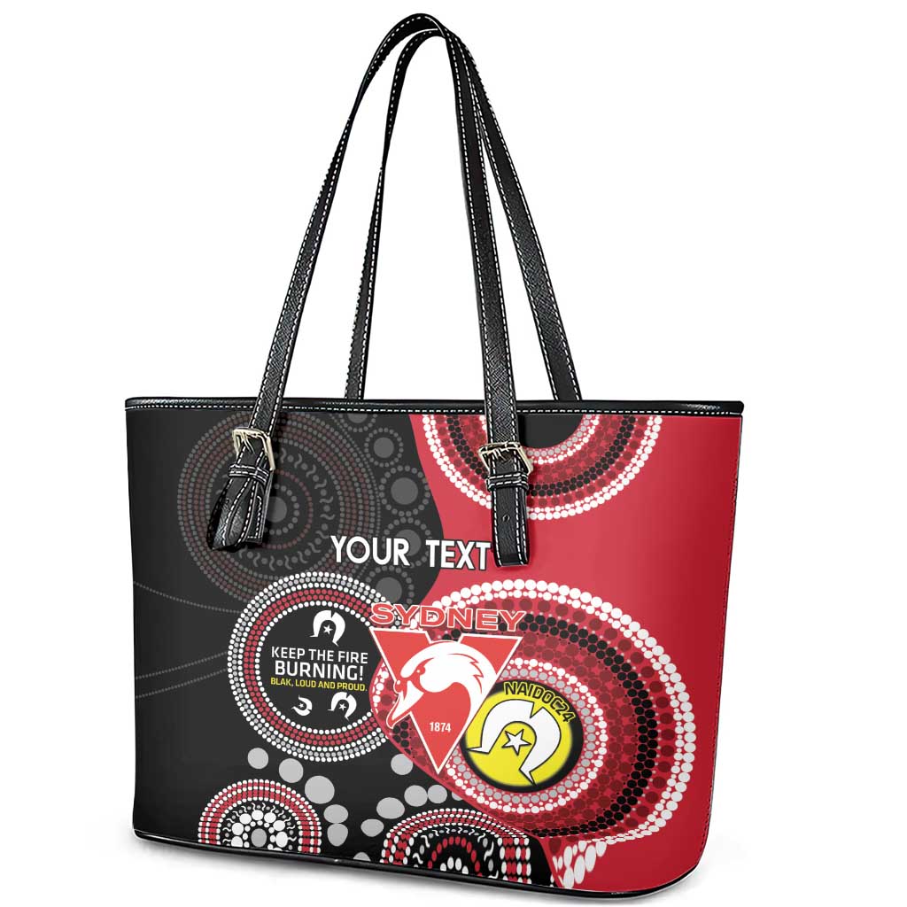 Custom AFL Swans NAIDOC Week Leather Tote Bag Keep The Fire Burning Indigenous Art