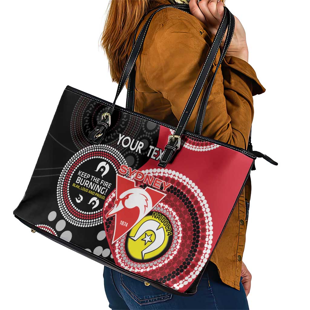 Custom AFL Swans NAIDOC Week Leather Tote Bag Keep The Fire Burning Indigenous Art