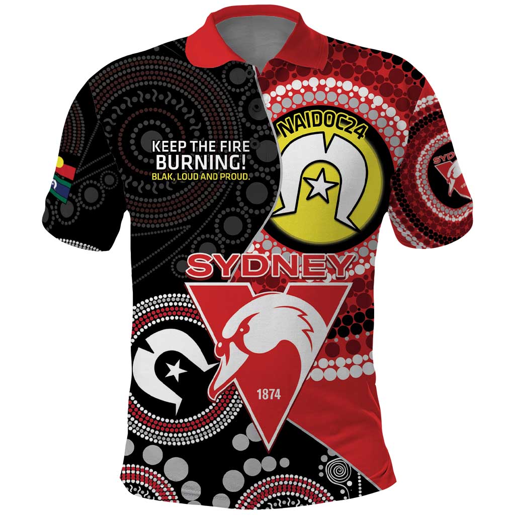 Custom AFL Swans NAIDOC Week Polo Shirt Keep The Fire Burning Indigenous Art