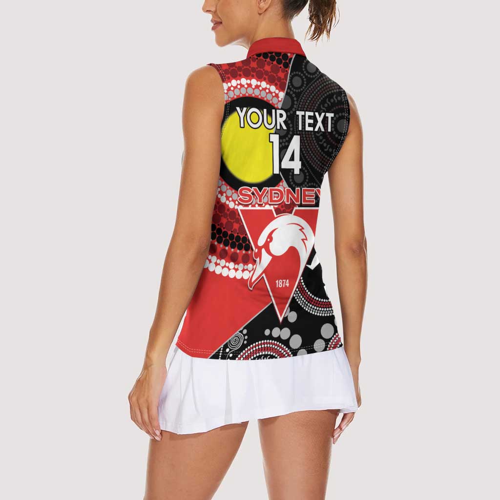 Custom AFL Swans NAIDOC Week Women Sleeveless Polo Shirt Keep The Fire Burning Indigenous Art