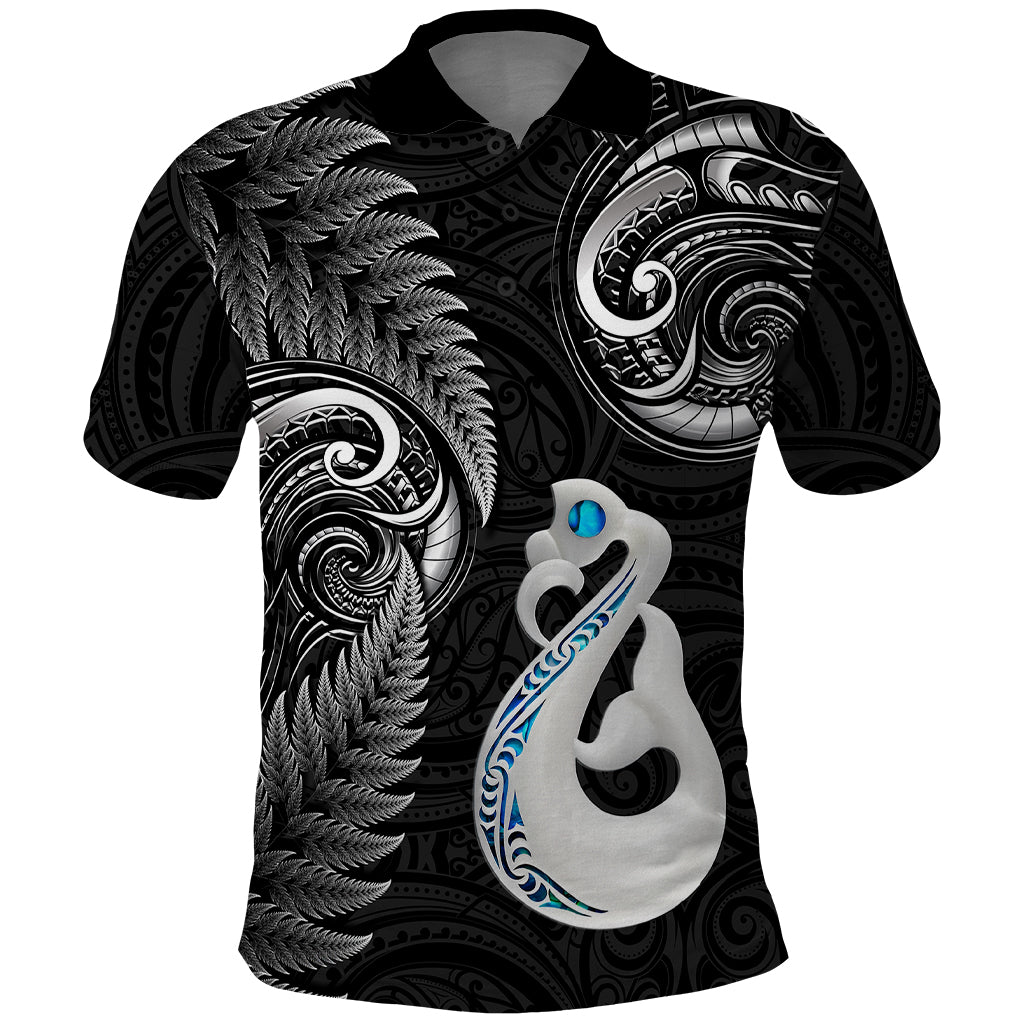 personalised-new-zealand-polo-shirt-aotearoa-silver-fern-with-manaia-maori-unique-black