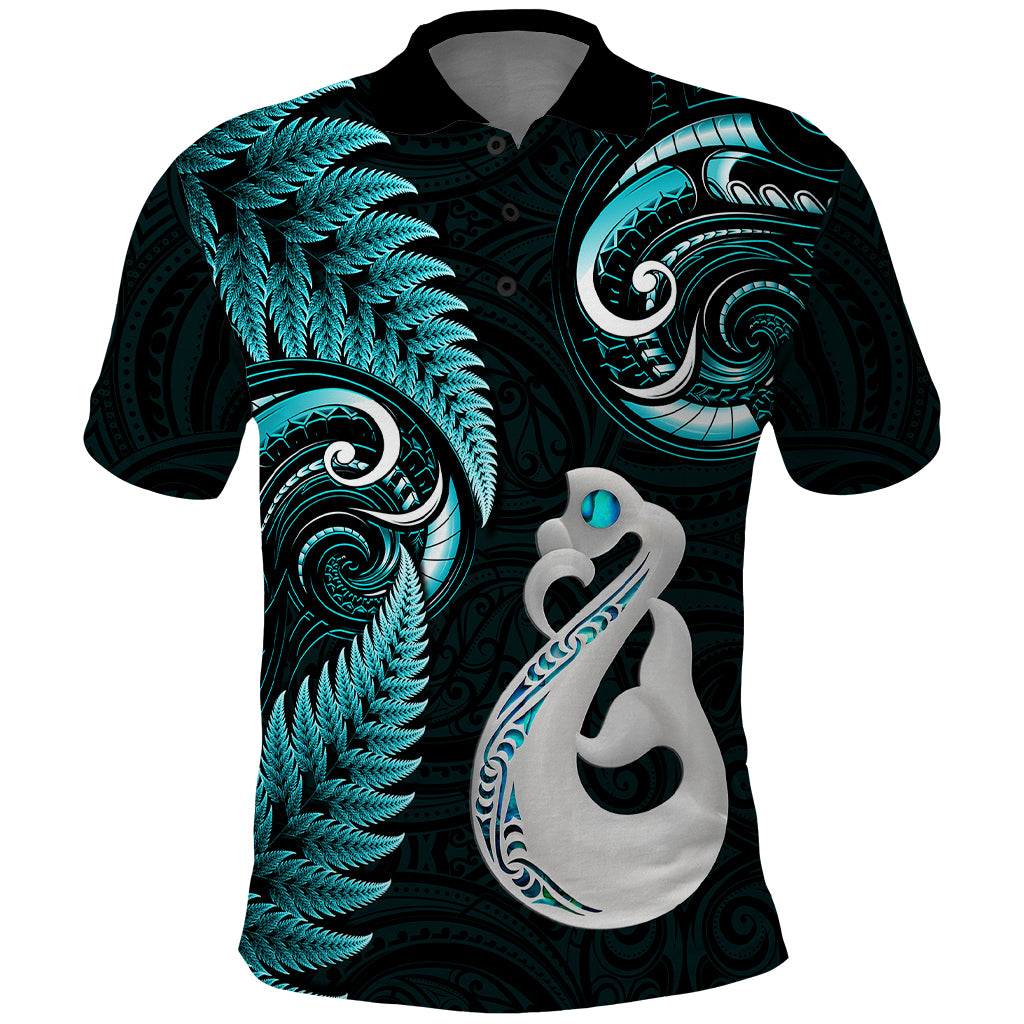 personalised-new-zealand-polo-shirt-aotearoa-silver-fern-with-manaia-maori-unique-turquoise