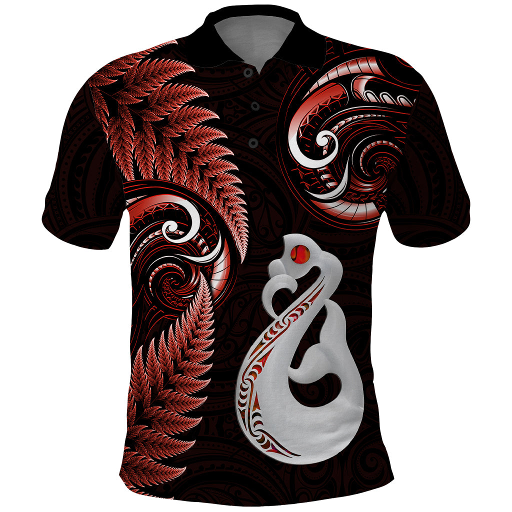 personalised-new-zealand-polo-shirt-aotearoa-silver-fern-with-manaia-maori-unique-red