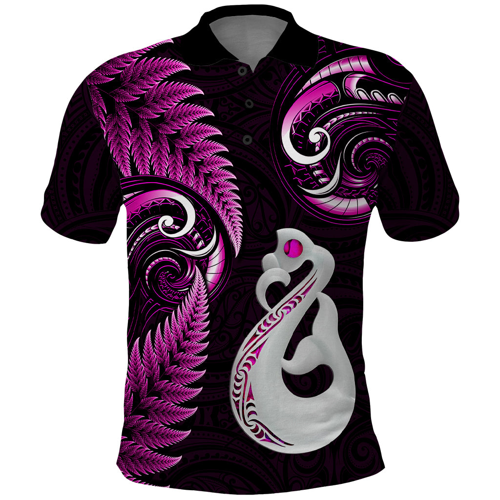 personalised-new-zealand-polo-shirt-aotearoa-silver-fern-with-manaia-maori-unique-pink