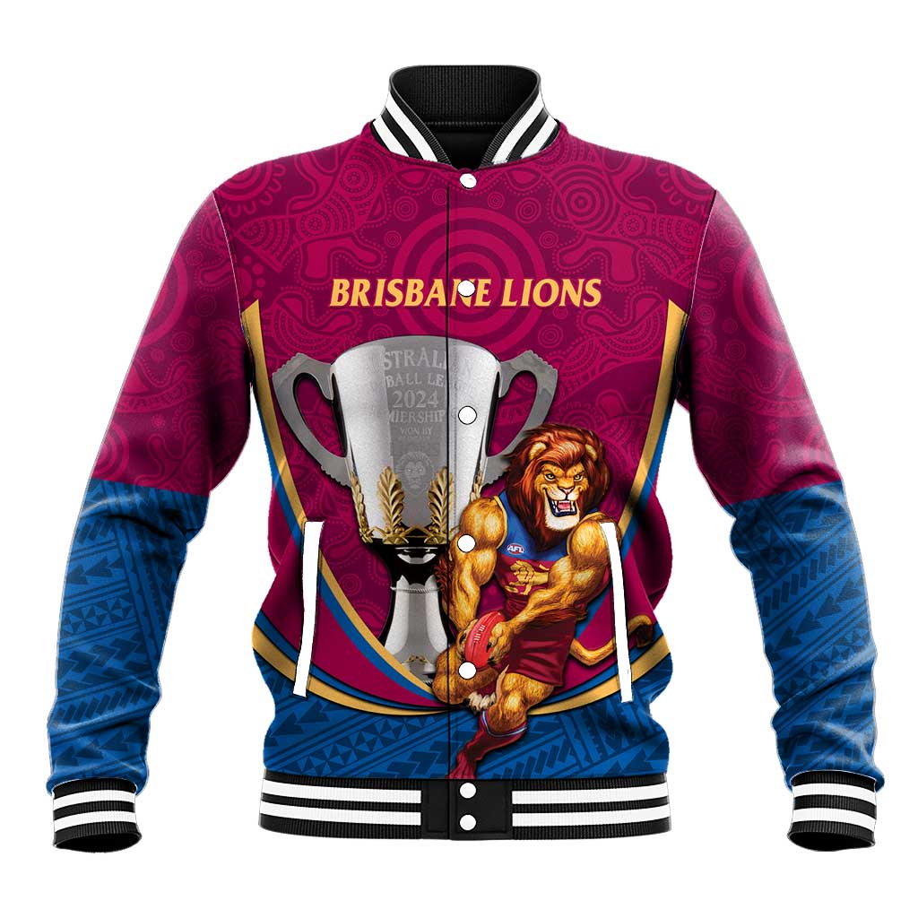 Personalised AFL Brisbane Lions Baseball Jacket 2024 We Are The Champions - Trophy Style