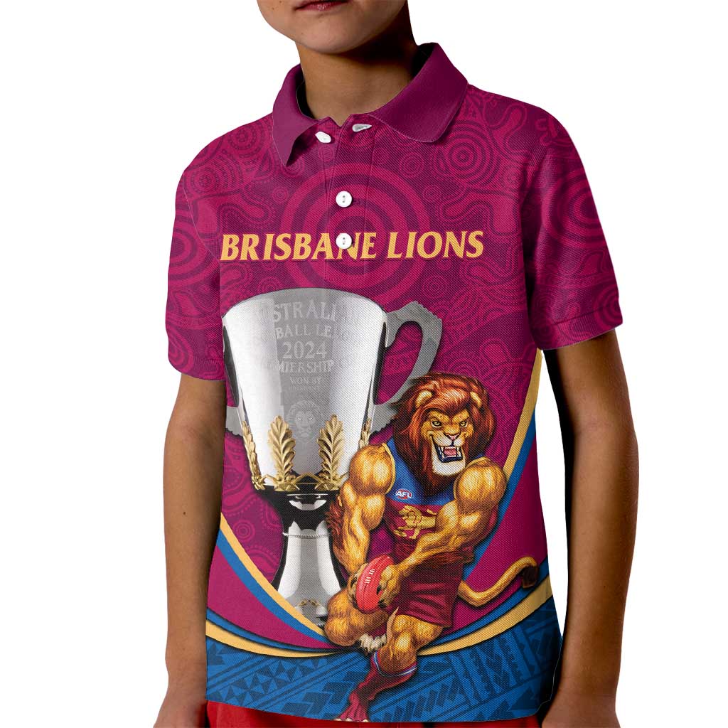 Personalised AFL Brisbane Lions Kid Polo Shirt 2024 We Are The Champions - Trophy Style