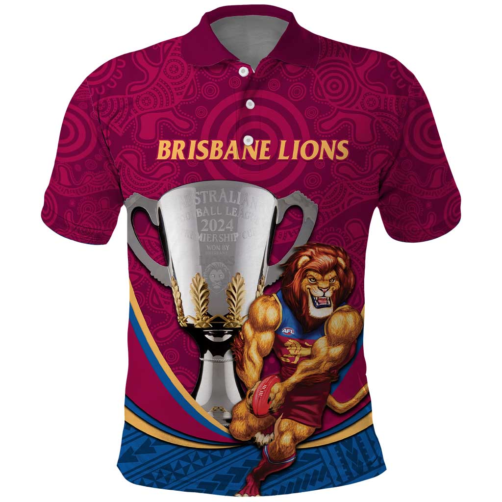 Personalised AFL Brisbane Lions Polo Shirt 2024 We Are The Champions - Trophy Style