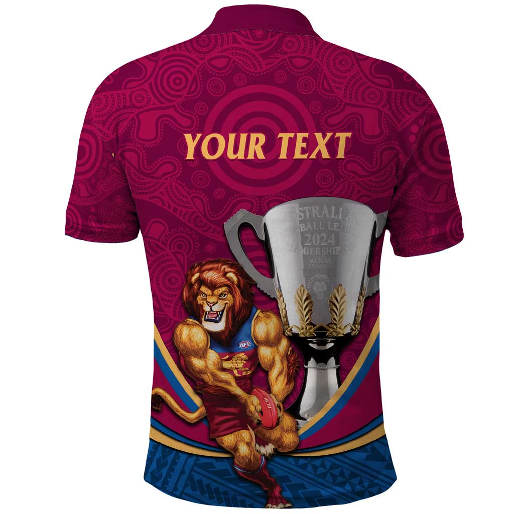 Personalised AFL Brisbane Lions Polo Shirt 2024 We Are The Champions - Trophy Style