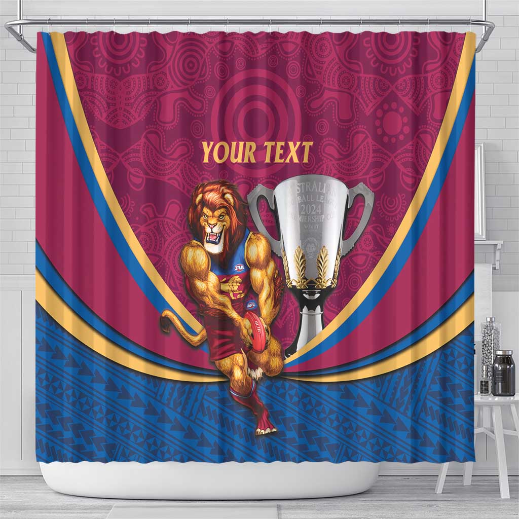 Personalised AFL Brisbane Lions Shower Curtain 2024 We Are The Champions - Trophy Style