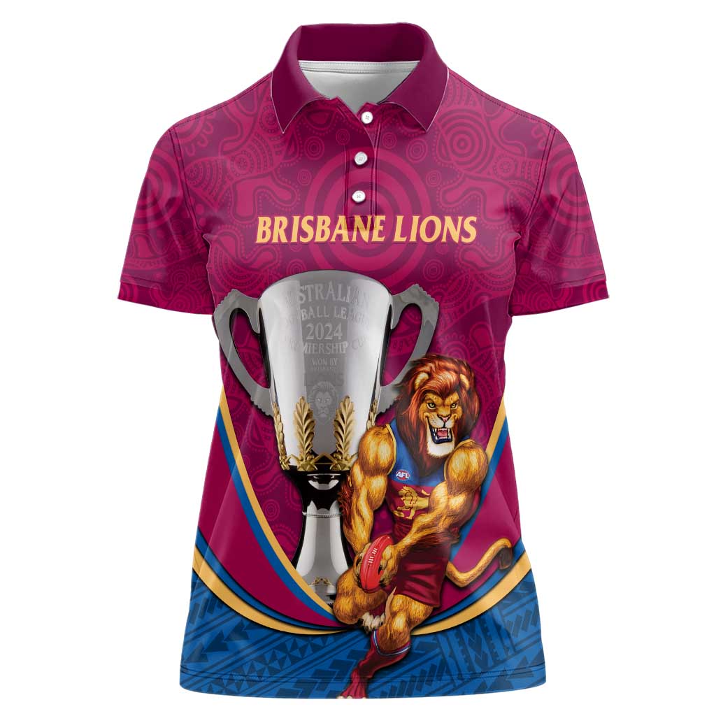 Personalised AFL Brisbane Lions Women Polo Shirt 2024 We Are The Champions - Trophy Style