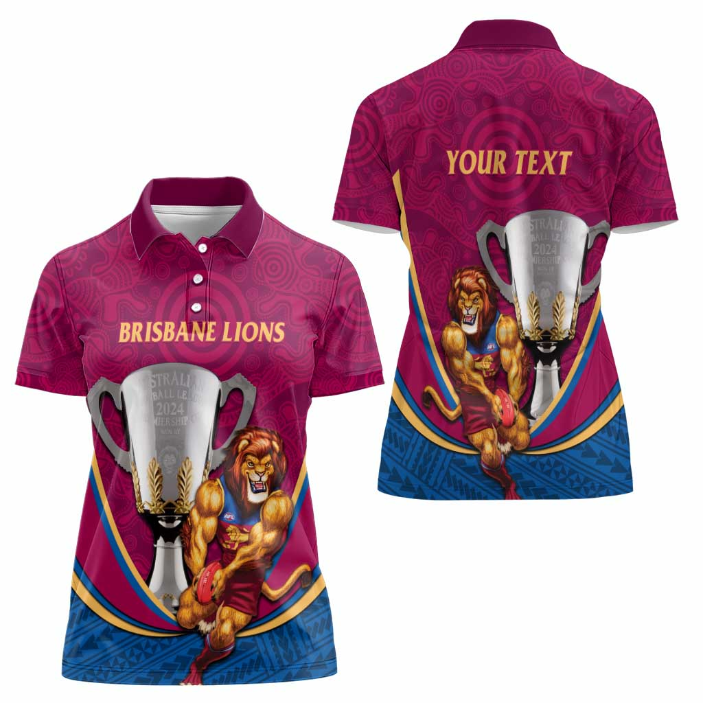 Personalised AFL Brisbane Lions Women Polo Shirt 2024 We Are The Champions - Trophy Style