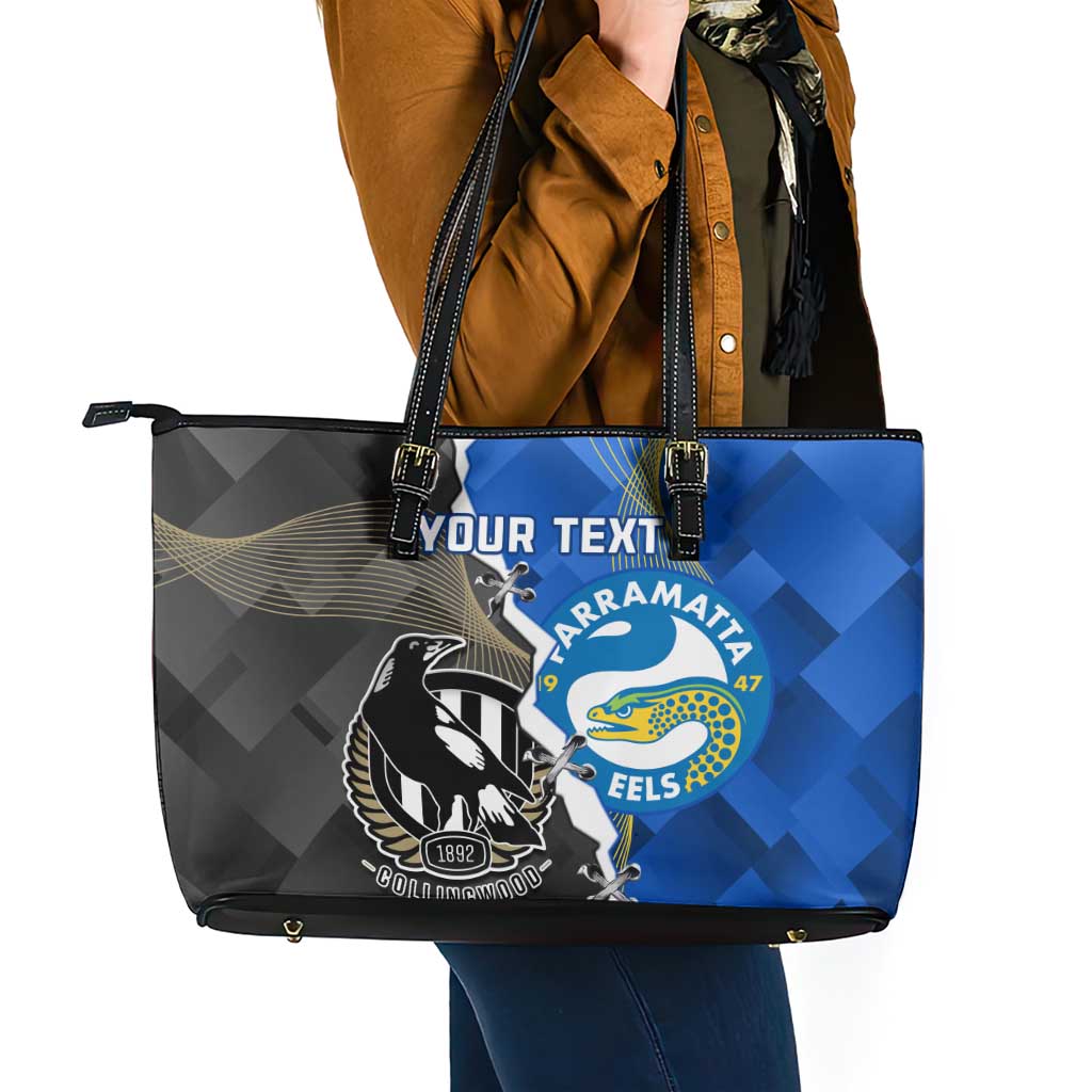 Custom Magpies Football And Eels Rugby Leather Tote Bag Dynamic Style