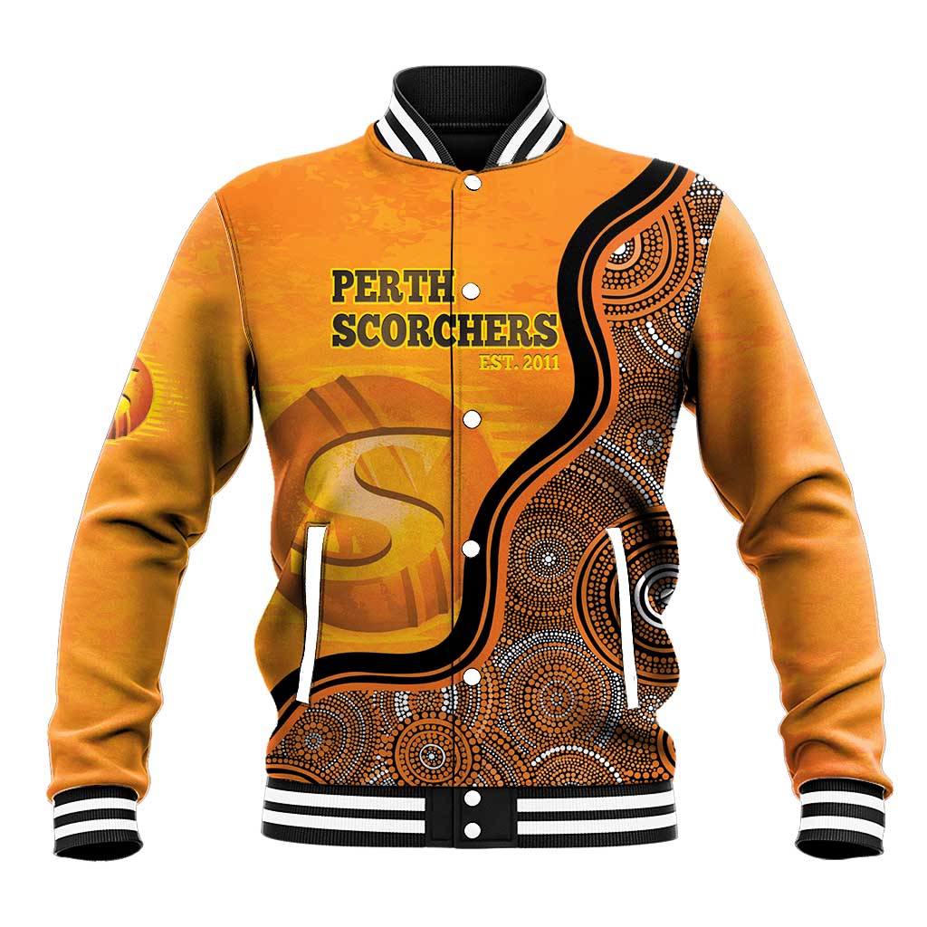 Custom Perth Scorchers Baseball Jacket Indigenous Art - Grunge Style