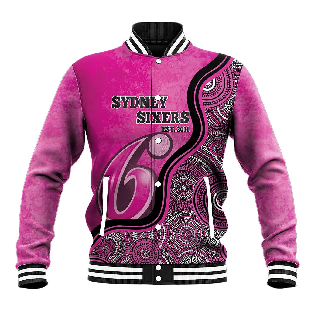 Custom Sydney Sixers Baseball Jacket Indigenous Art - Grunge Style