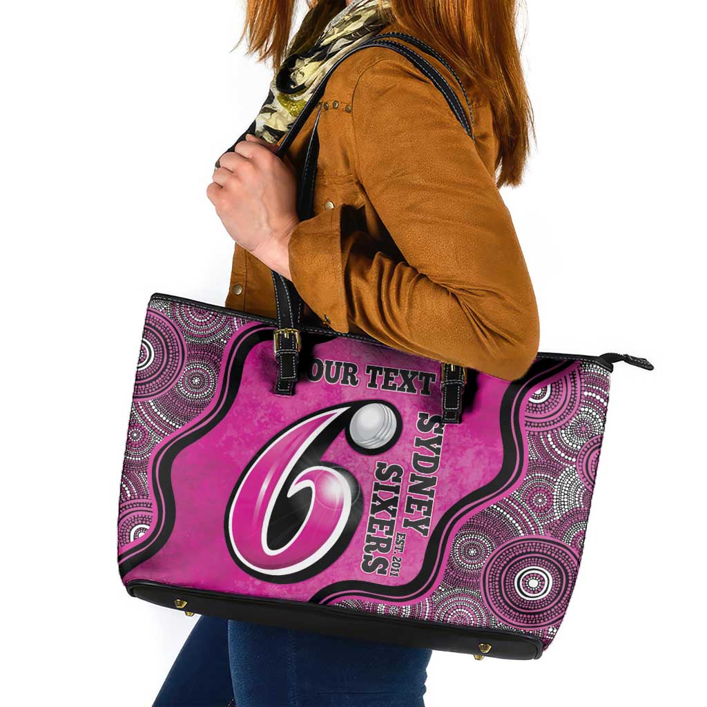 Custom Sydney Sixers Leather Tote Bag Indigenous Art - Grunge Style