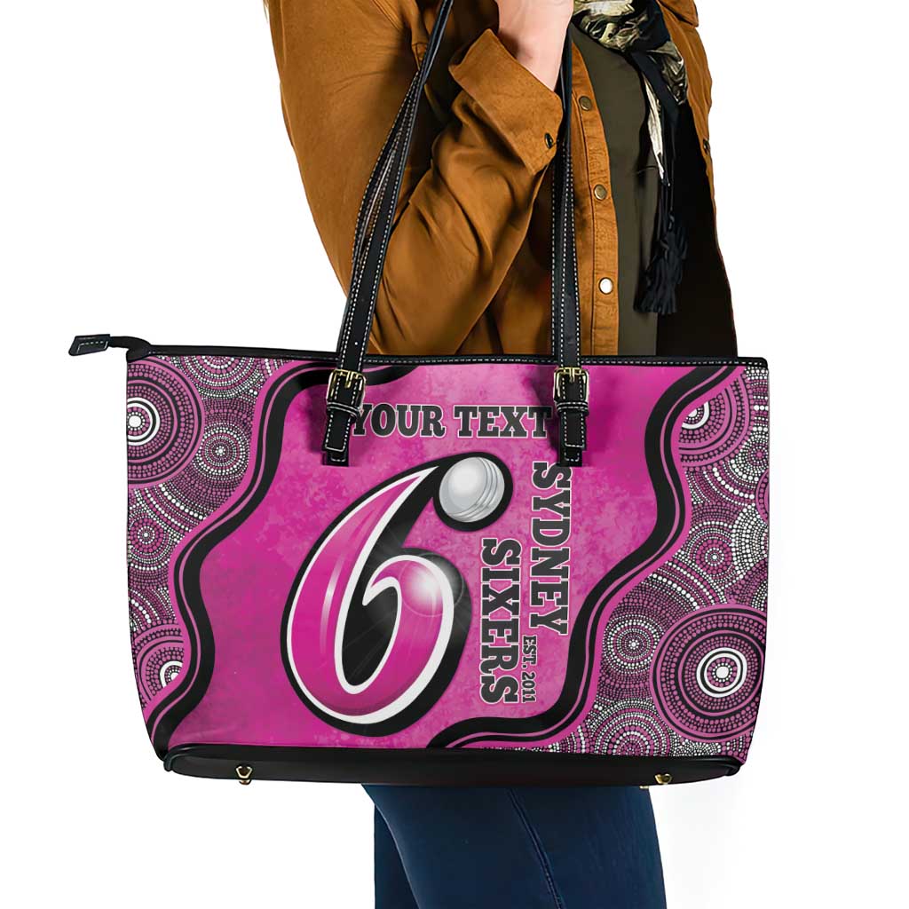 Custom Sydney Sixers Leather Tote Bag Indigenous Art - Grunge Style