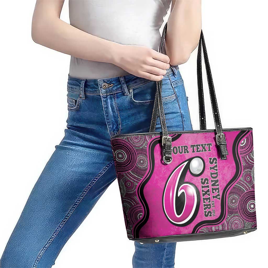 Custom Sydney Sixers Leather Tote Bag Indigenous Art - Grunge Style