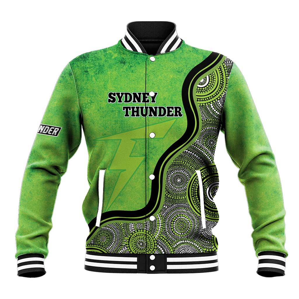 Custom Sydney Thunder Baseball Jacket Indigenous Art - Grunge Style