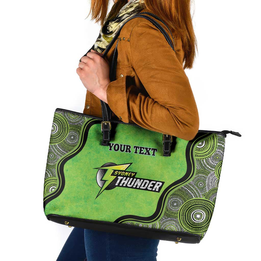 Custom Sydney Thunder Leather Tote Bag Indigenous Art - Grunge Style