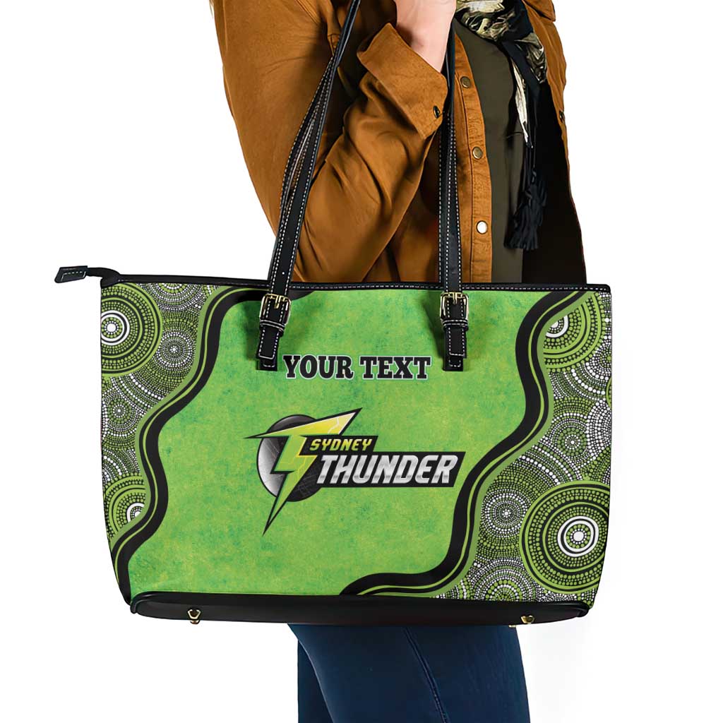 Custom Sydney Thunder Leather Tote Bag Indigenous Art - Grunge Style