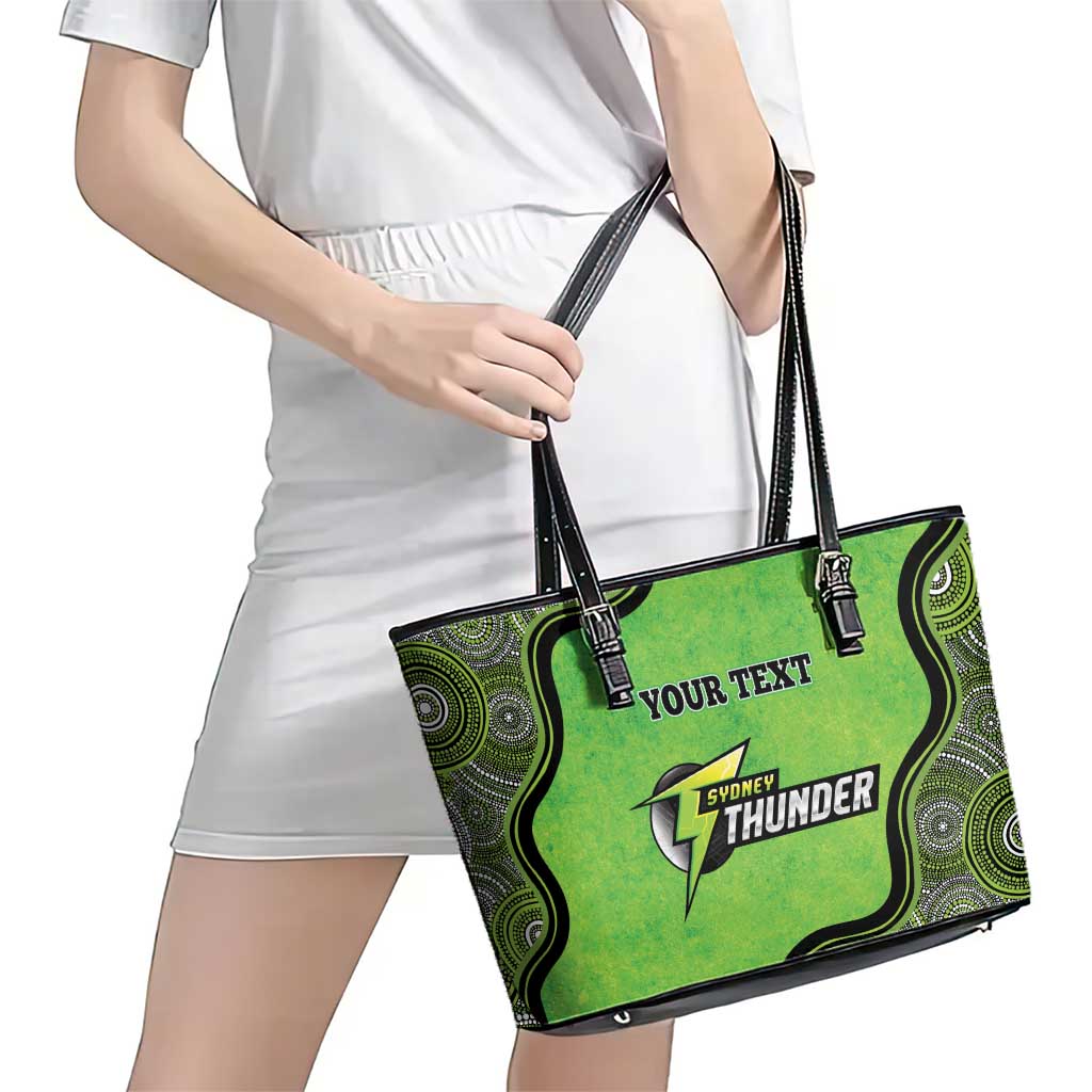 Custom Sydney Thunder Leather Tote Bag Indigenous Art - Grunge Style