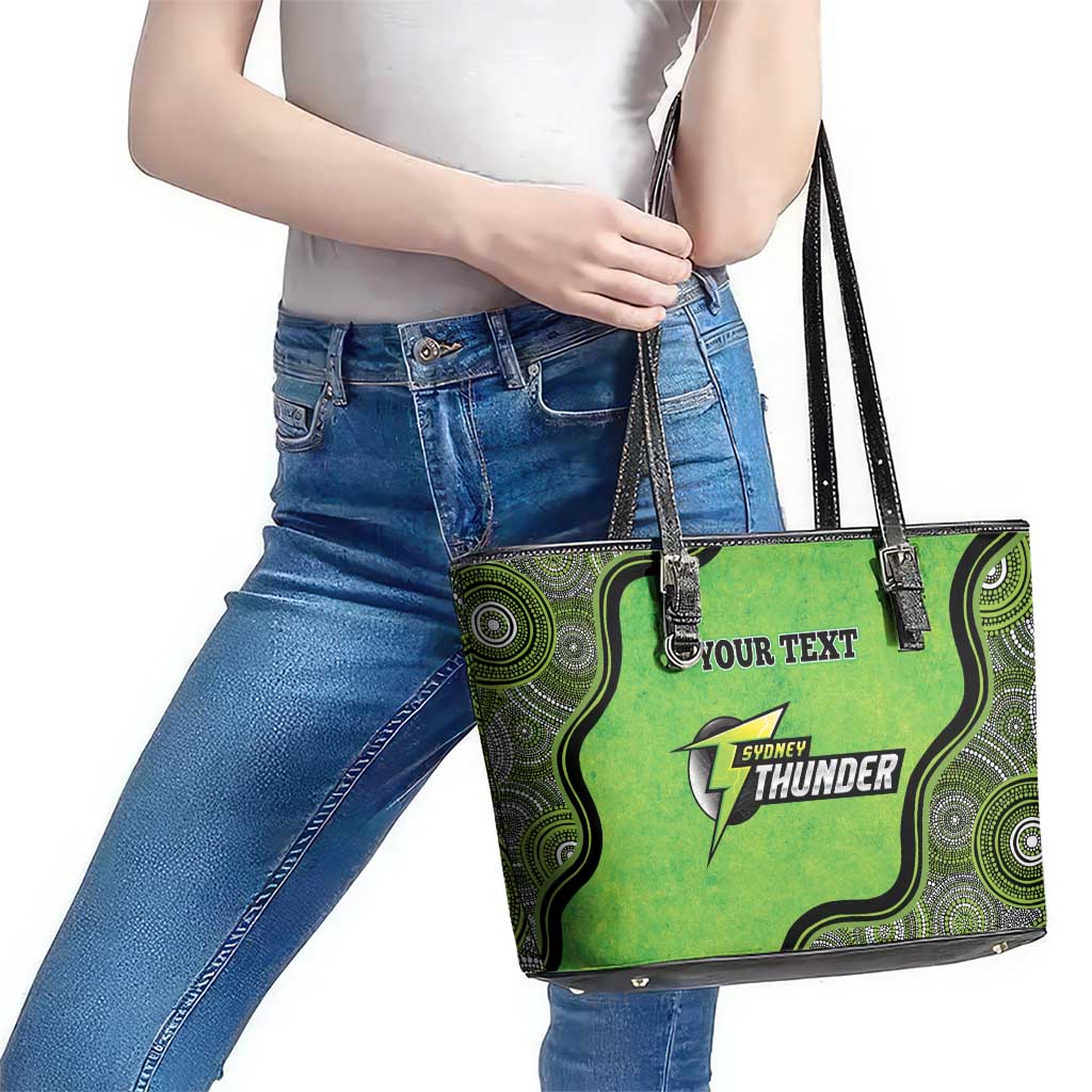 Custom Sydney Thunder Leather Tote Bag Indigenous Art - Grunge Style