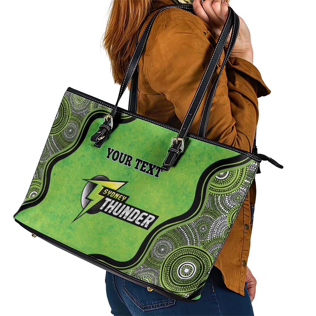 Custom Sydney Thunder Leather Tote Bag Indigenous Art - Grunge Style