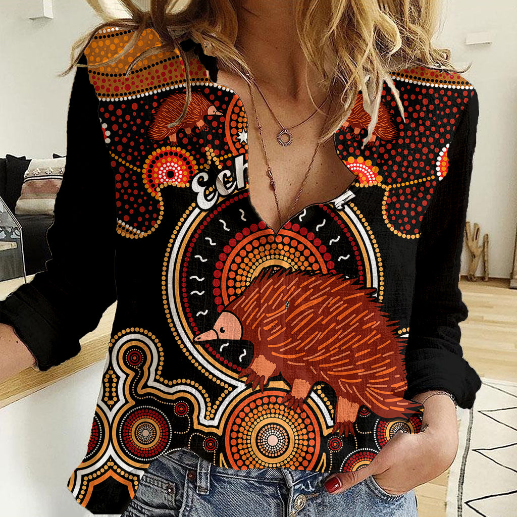 personalised-australian-astrology-women-casual-shirt-aboriginal-echidna-zodiac-sign