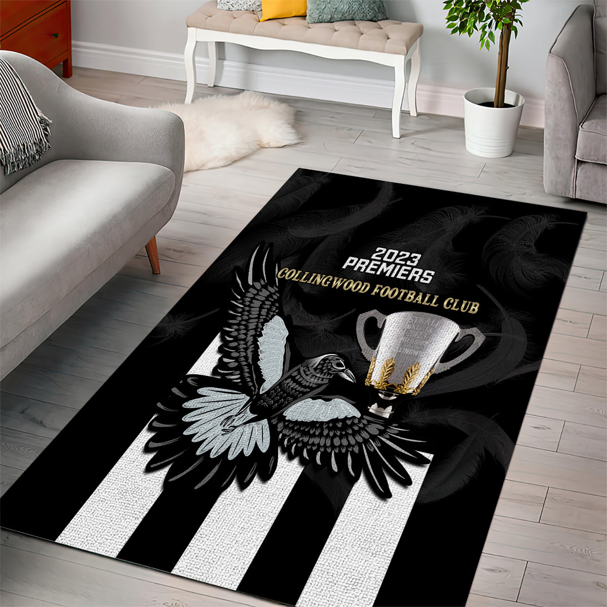 afl-collingwood-area-rug-magpies-premiers-2023-with-trophy-proud