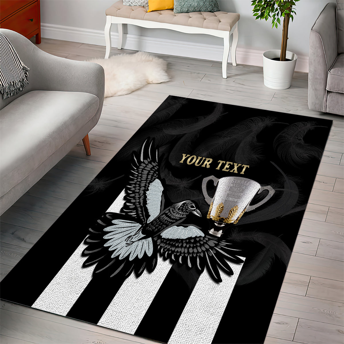 Personalised AFL Collingwood Area Rug Magpies Premiers 2023 With Trophy Proud LT14