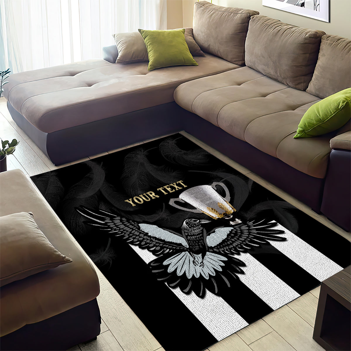 Personalised AFL Collingwood Area Rug Magpies Premiers 2023 With Trophy Proud LT14