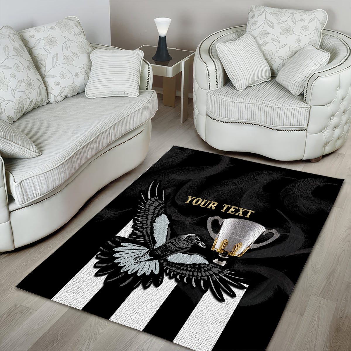 Personalised AFL Collingwood Area Rug Magpies Premiers 2023 With Trophy Proud LT14