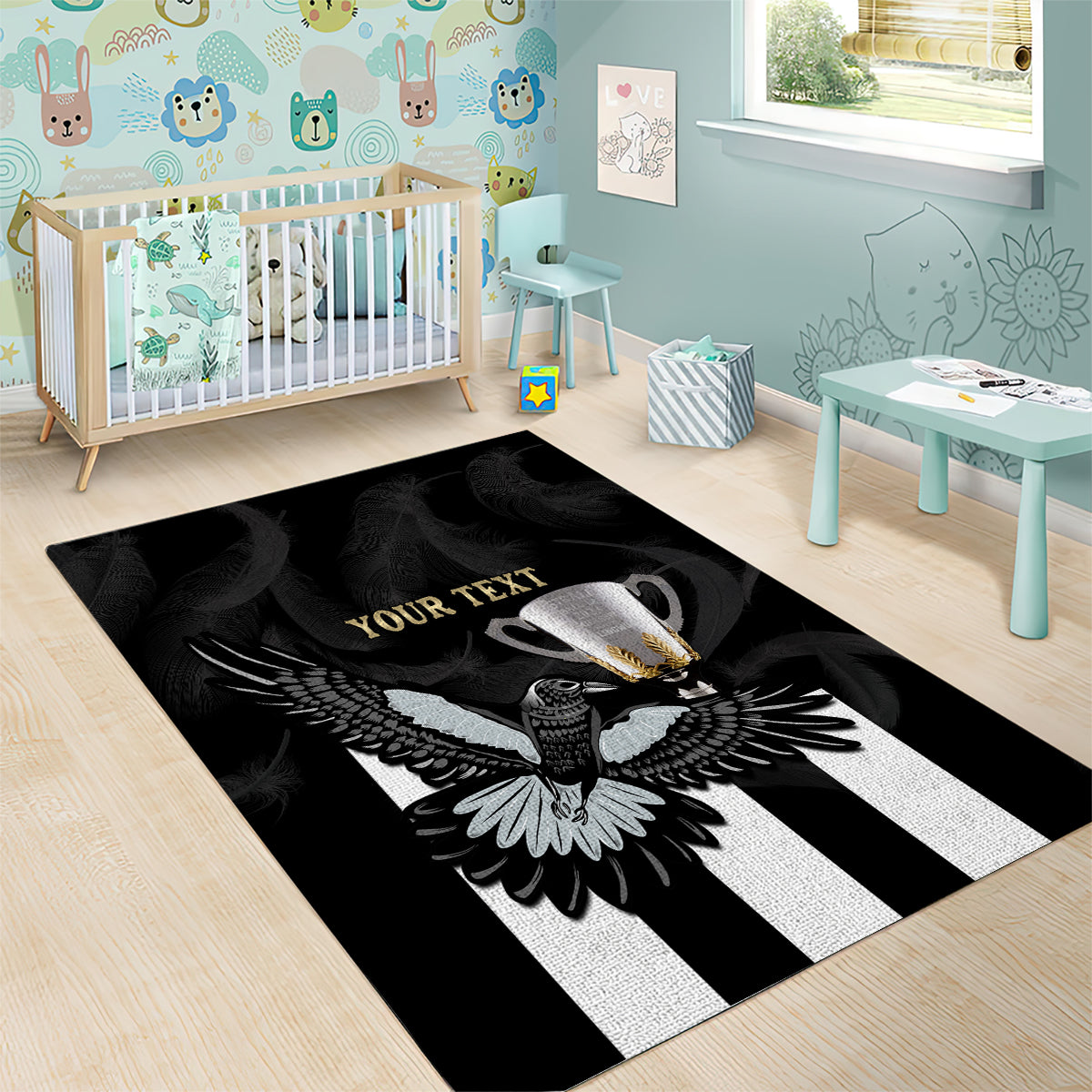 Personalised AFL Collingwood Area Rug Magpies Premiers 2023 With Trophy Proud LT14