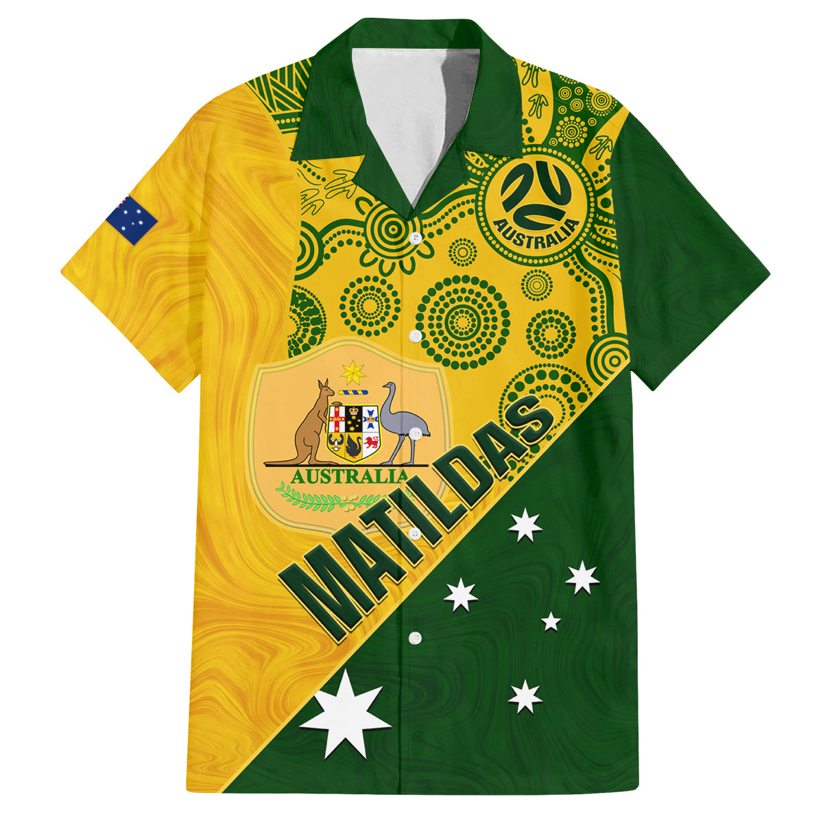 matildas-soccer-family-matching-long-sleeve-bodycon-dress-and-hawaiian-shirt-australian-indigenous-national-color