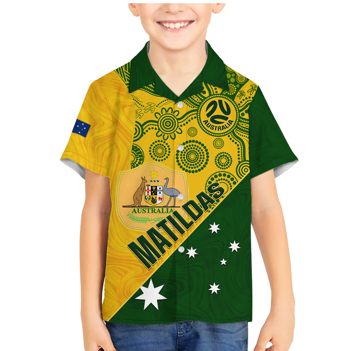 matildas-soccer-family-matching-mermaid-dress-and-hawaiian-shirt-australian-indigenous-national-color