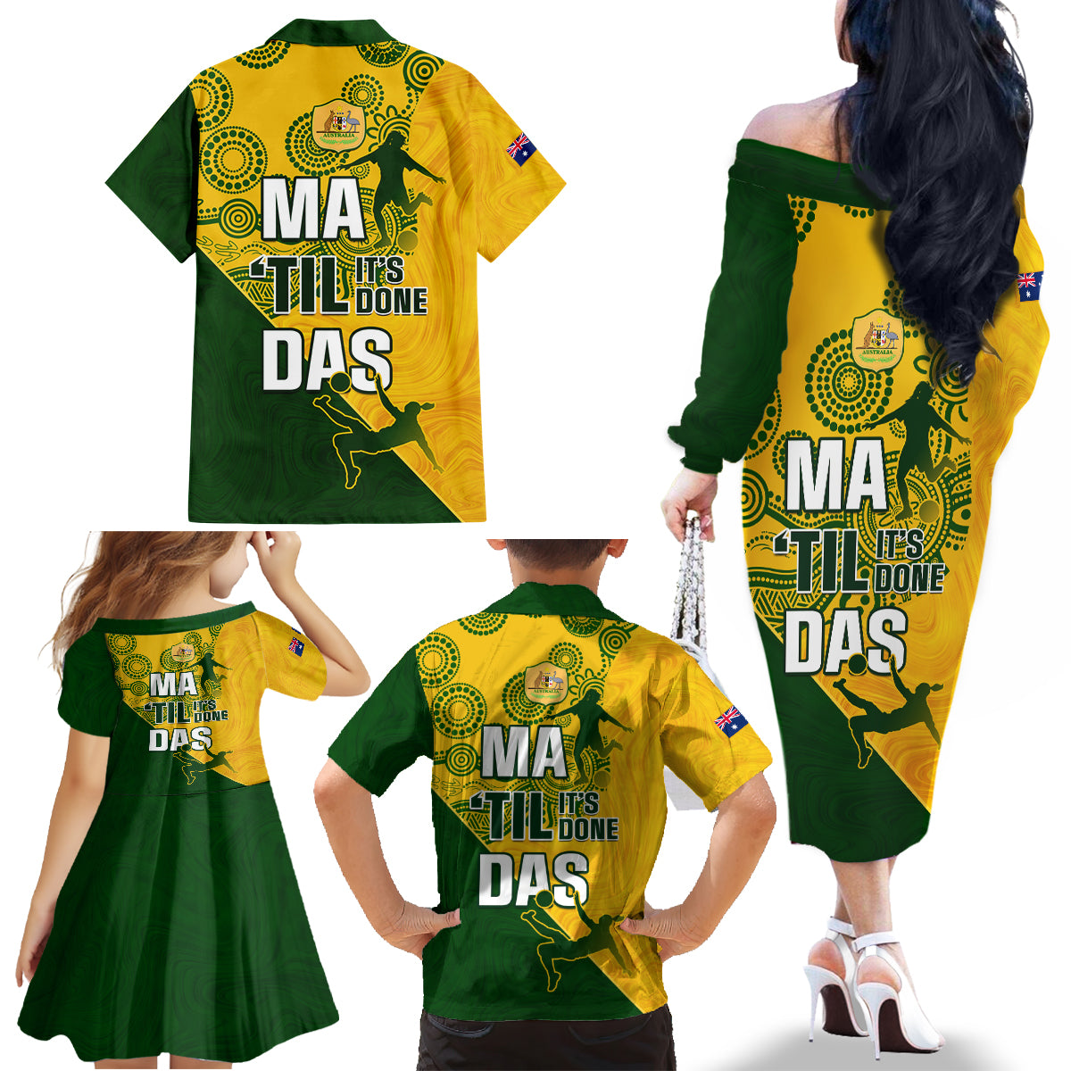 matildas-soccer-family-matching-off-shoulder-long-sleeve-dress-and-hawaiian-shirt-australian-indigenous-national-color