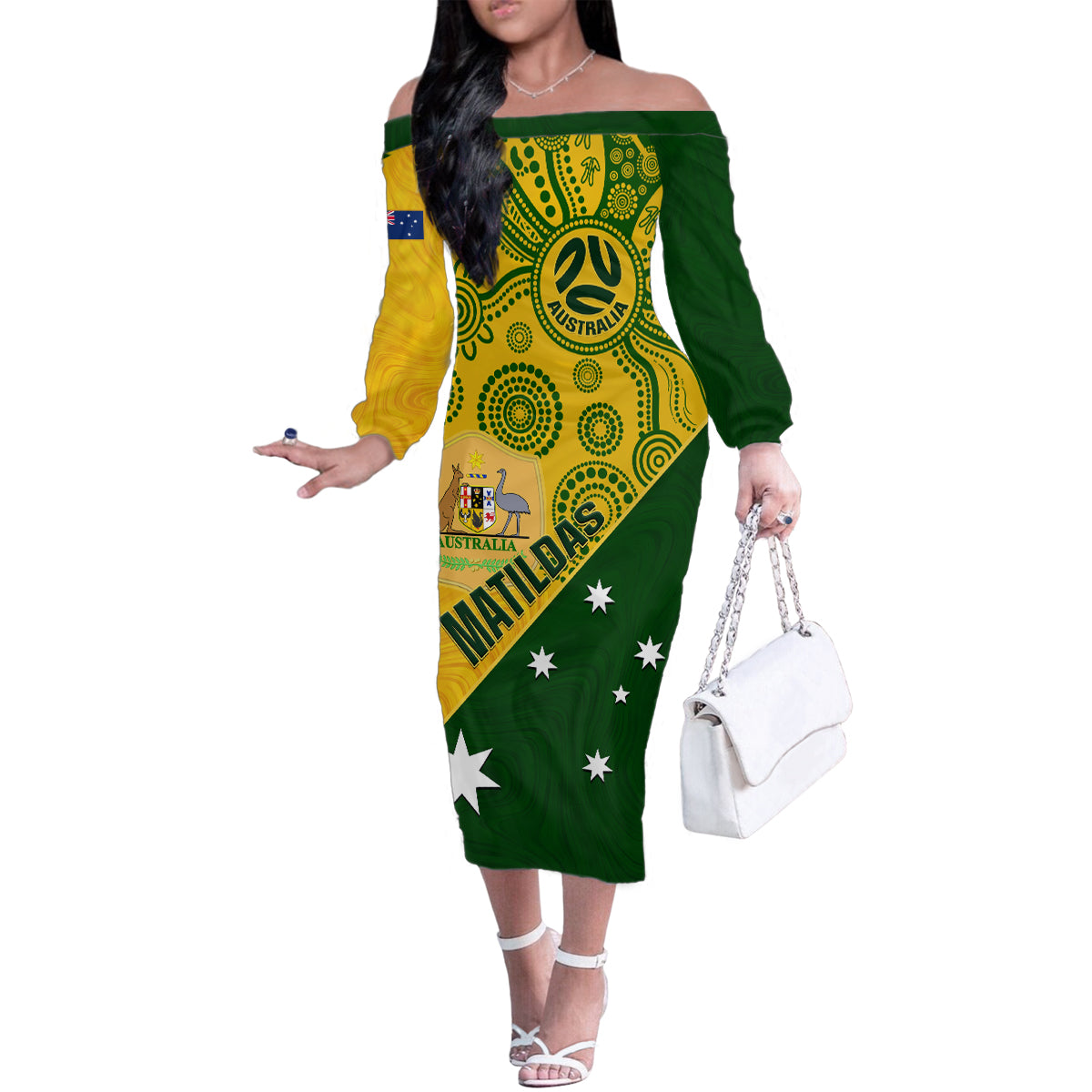 matildas-soccer-family-matching-off-shoulder-long-sleeve-dress-and-hawaiian-shirt-australian-indigenous-national-color