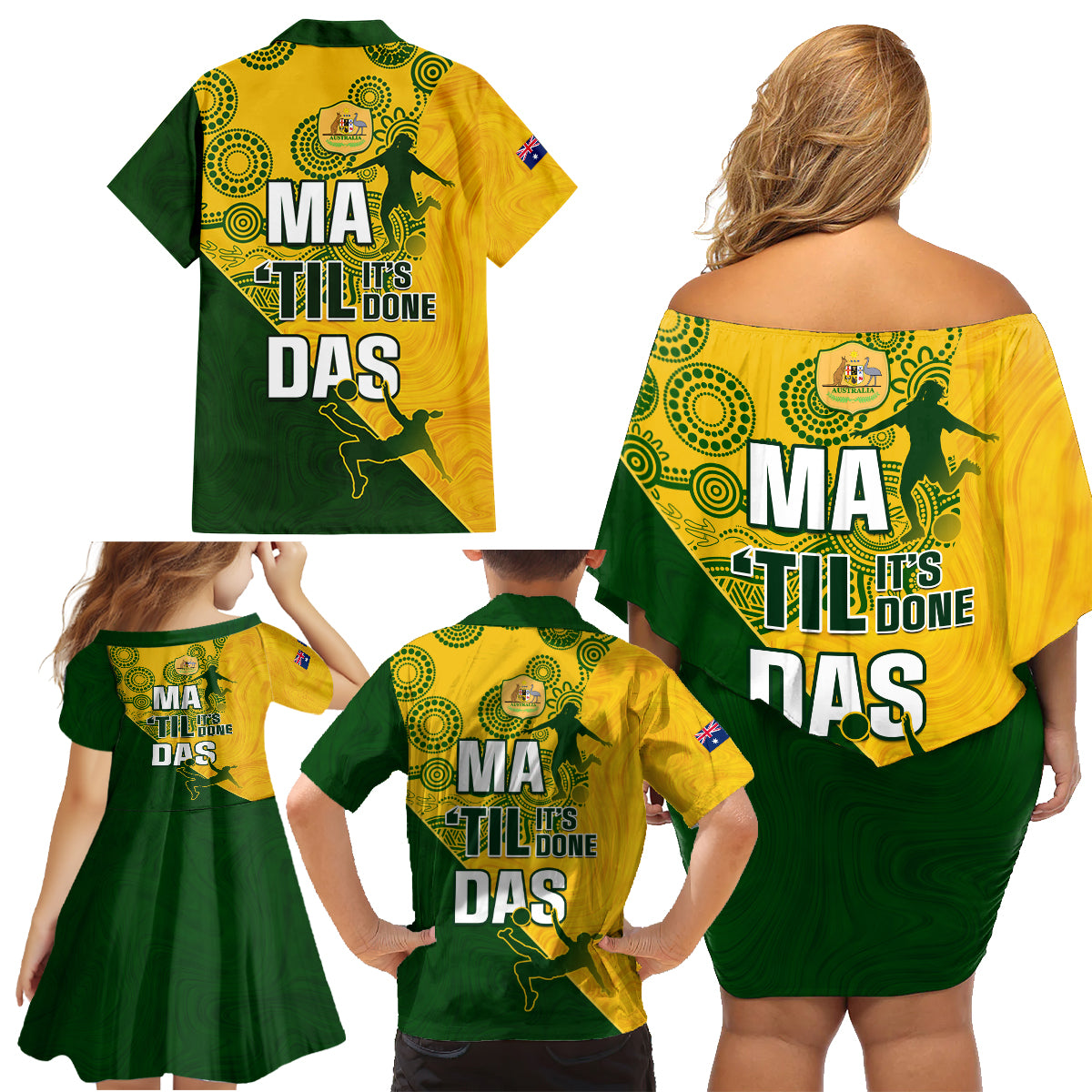 matildas-soccer-family-matching-off-shoulder-short-dress-and-hawaiian-shirt-australian-indigenous-national-color