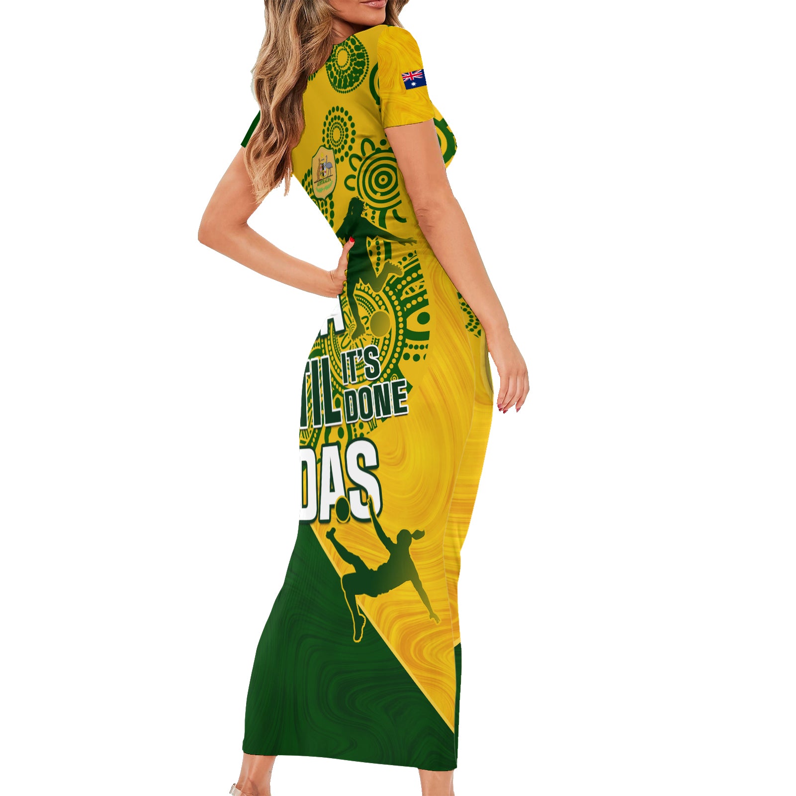 matildas-soccer-family-matching-short-sleeve-bodycon-dress-and-hawaiian-shirt-australian-indigenous-national-color