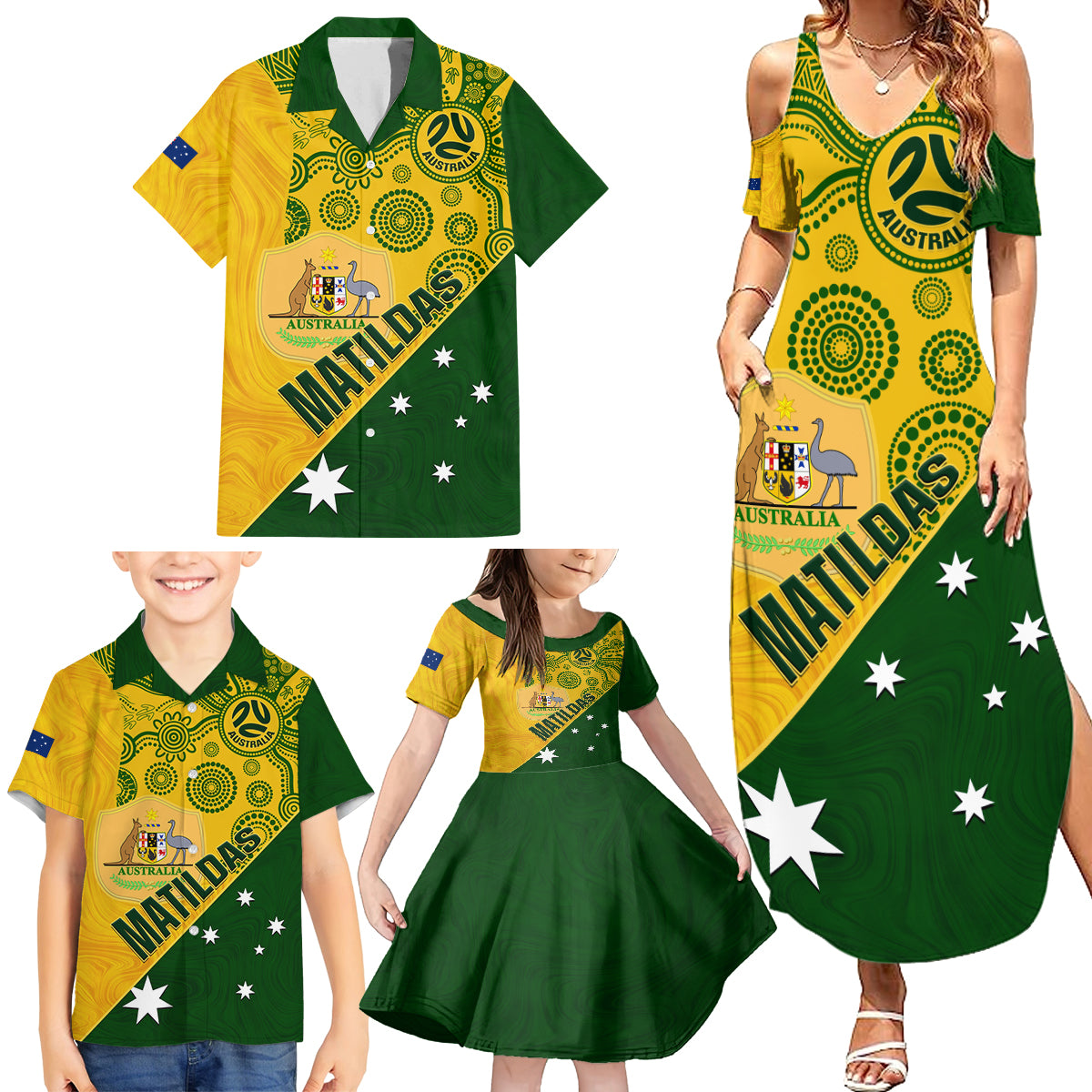 matildas-soccer-family-matching-summer-maxi-dress-and-hawaiian-shirt-australian-indigenous-national-color