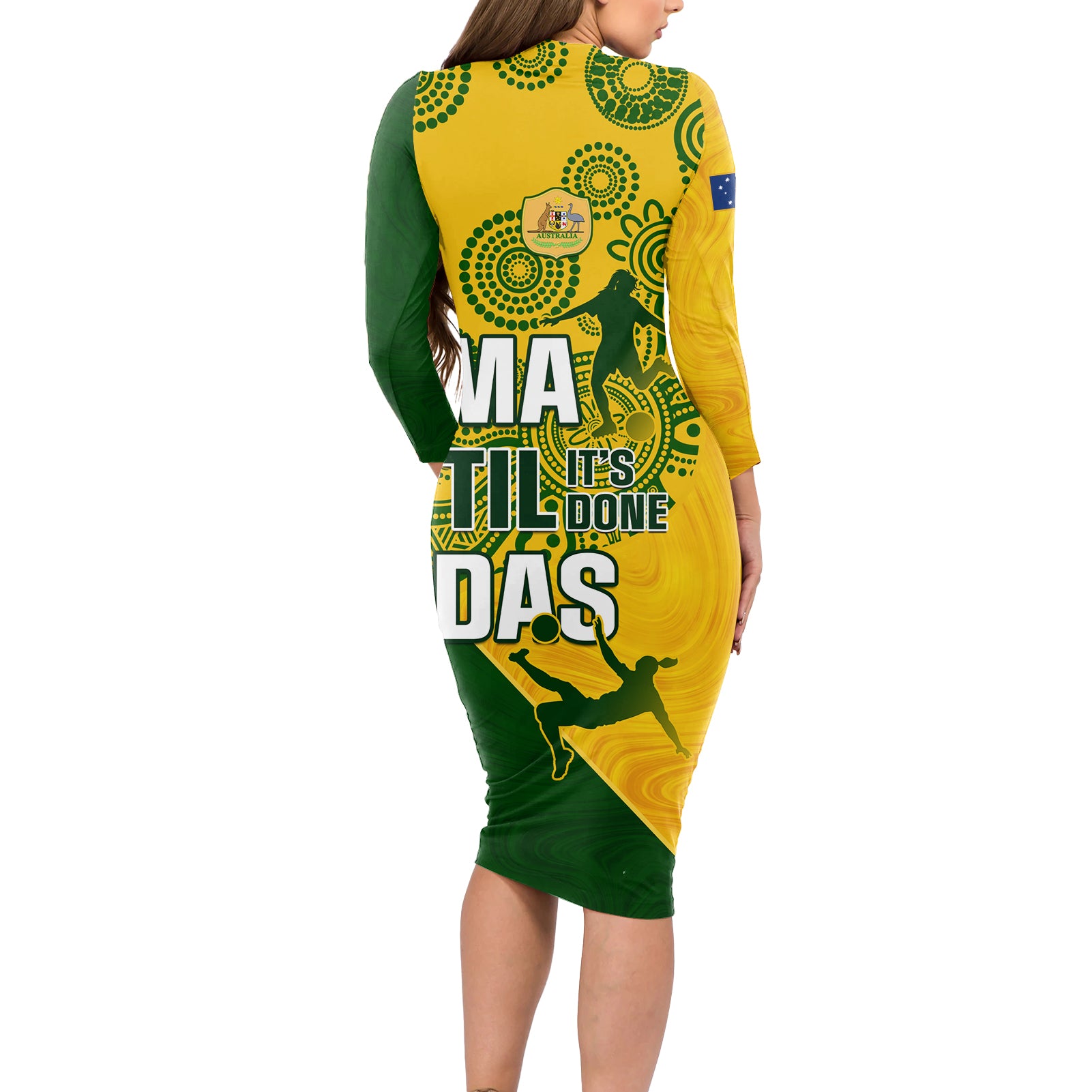 matildas-soccer-long-sleeve-bodycon-dress-australian-indigenous-national-color