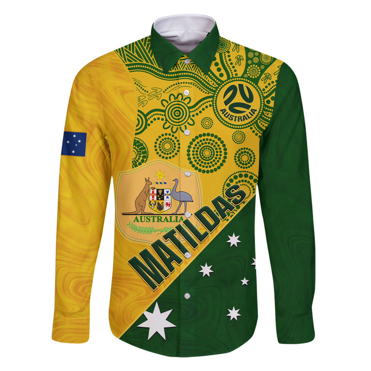 custom-matildas-soccer-family-matching-long-sleeve-bodycon-dress-and-hawaiian-shirt-australian-indigenous-national-color