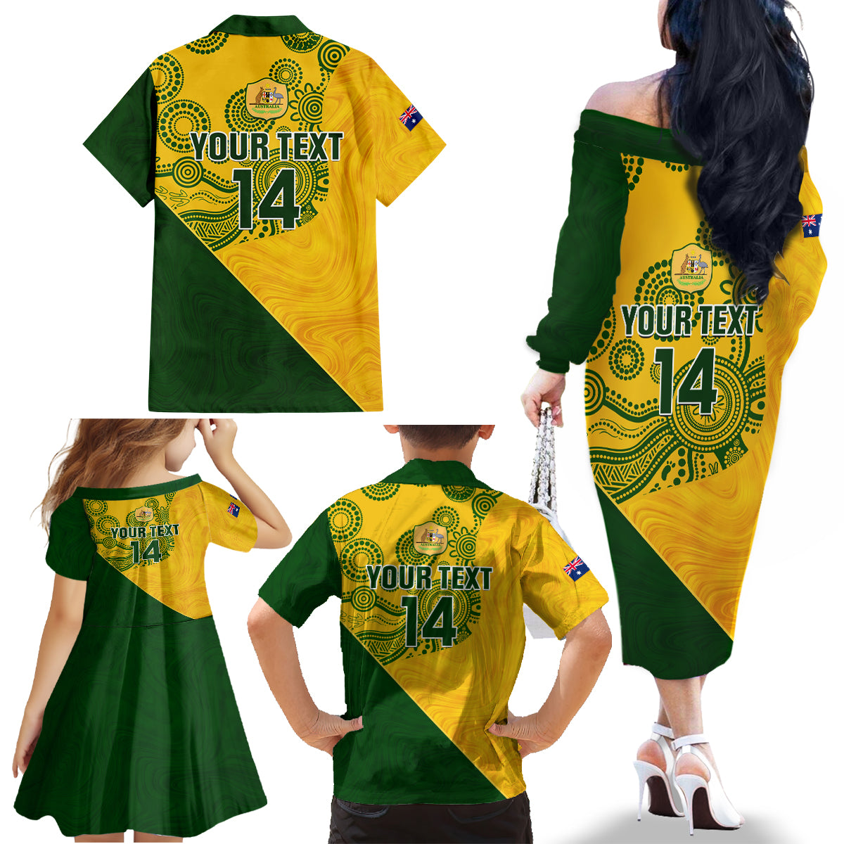 custom-matildas-soccer-family-matching-off-shoulder-long-sleeve-dress-and-hawaiian-shirt-australian-indigenous-national-color