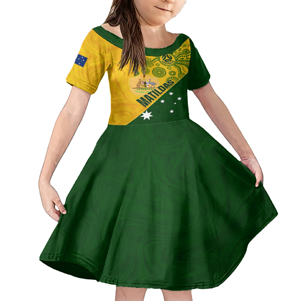 custom-matildas-soccer-family-matching-off-shoulder-short-dress-and-hawaiian-shirt-australian-indigenous-national-color