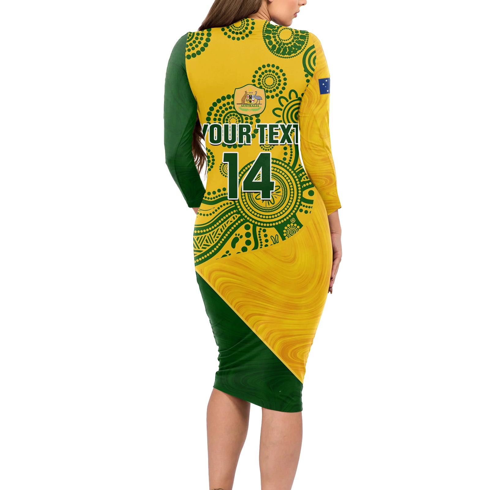 custom-matildas-soccer-long-sleeve-bodycon-dress-australian-indigenous-national-color