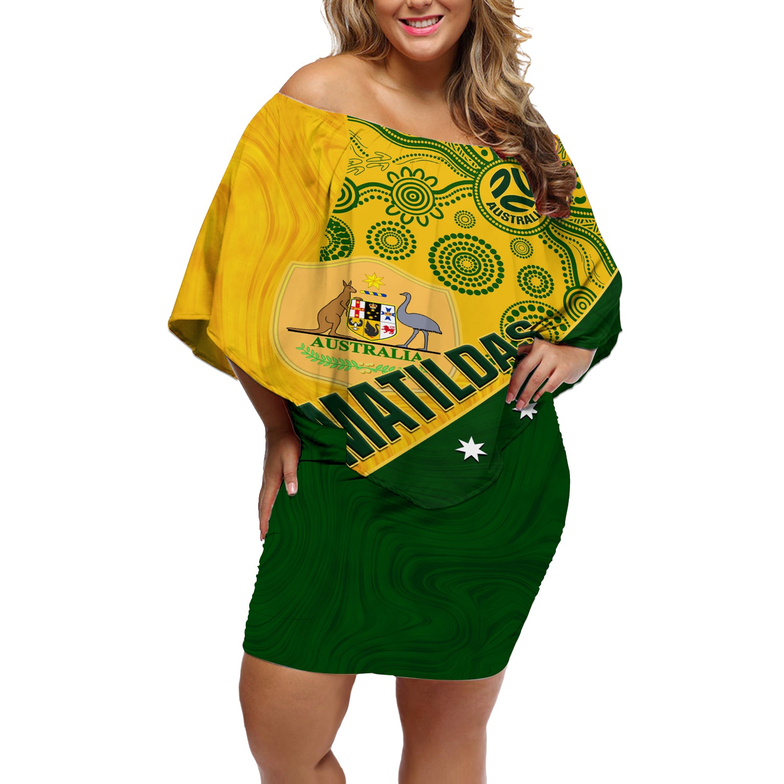 custom-matildas-soccer-off-shoulder-short-dress-australian-indigenous-national-color