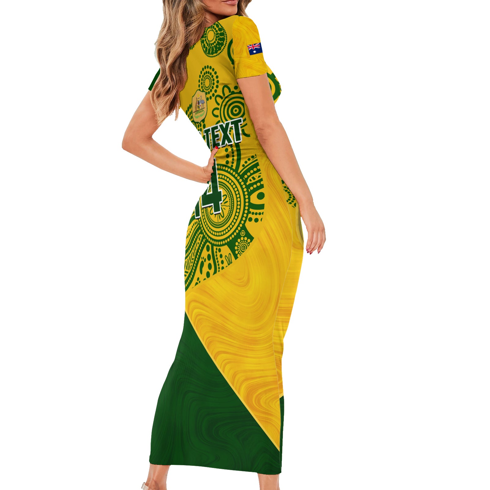 custom-matildas-soccer-short-sleeve-bodycon-dress-australian-indigenous-national-color