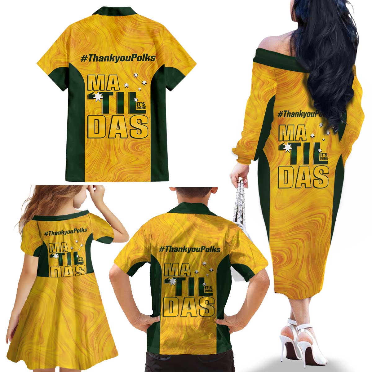 Polkinghorne Australia Matildas Family Matching Off The Shoulder Long Sleeve Dress and Hawaiian Shirt 2024 Thank You Polks